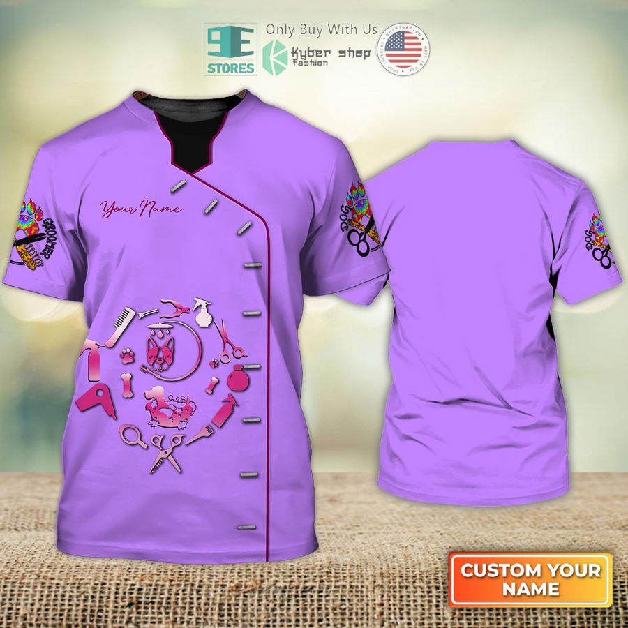 personalized dog groomer pet groomer uniform purple salon pet 3d shirt 1 36276