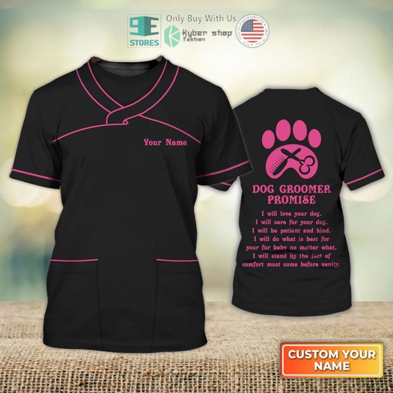 personalized dog groomer promise pet groomer uniform black version salon pet 3d shirt 1 11389