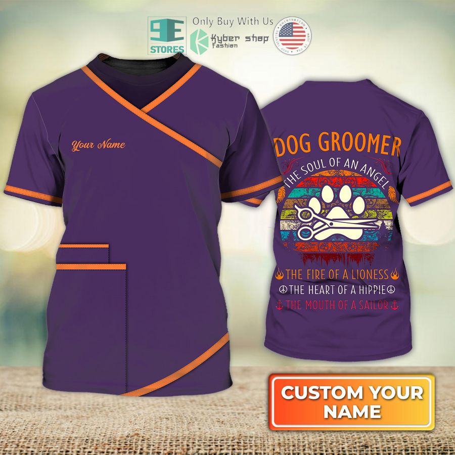personalized dog groomer the sould of an angle groomer dog groomer pet groomer uniform purple salon pet 3d shirt 1 34080