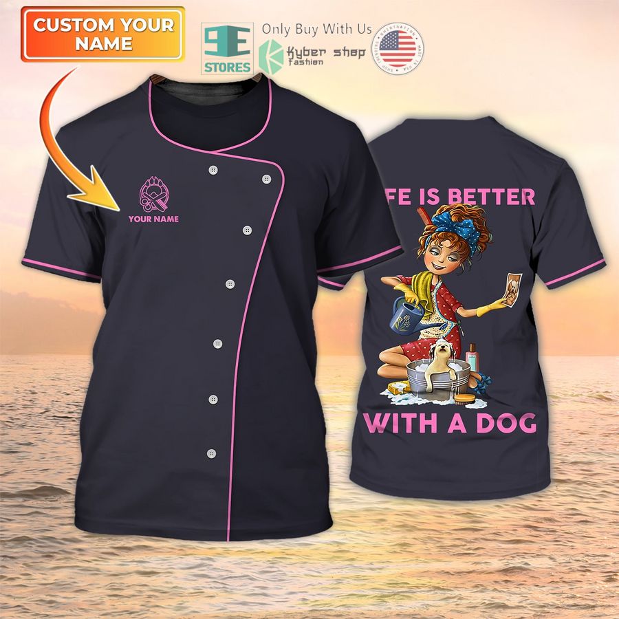 personalized dog grooming black pink pet salon 3d shirt 1 76778