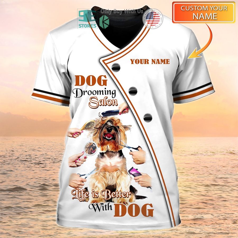 personalized dog grooming salon pet groomer white uniform 3d shirt 1 90976