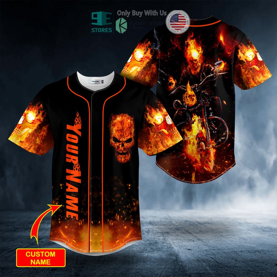 personalized fire ghost racer skull custom baseball jersey 1 37147