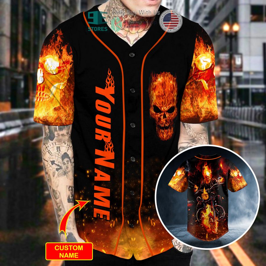 personalized fire ghost racer skull custom baseball jersey 2 47317