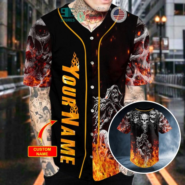 personalized fire ghost rider biker skull custom baseball jersey 2 96171