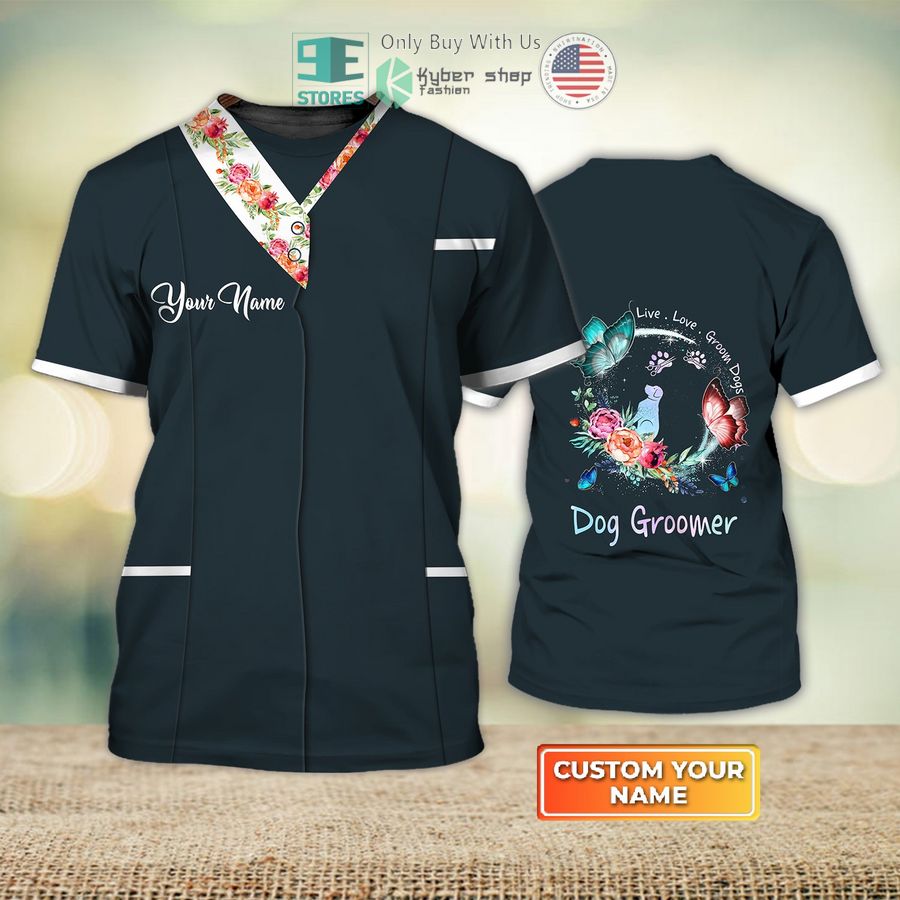 personalized flower dog groomer pet groomer uniform black salon pet 3d shirt 1 65251