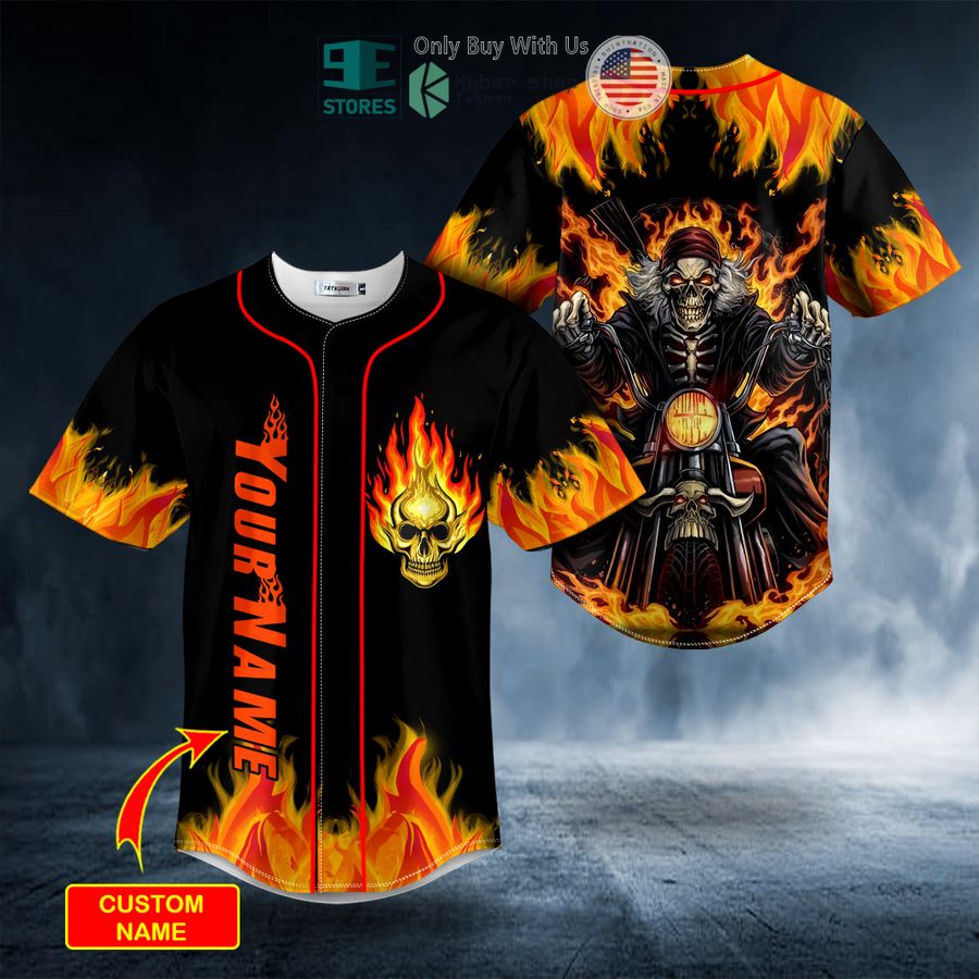 personalized ghost racer fire skull black custom baseball jersey 1 37545