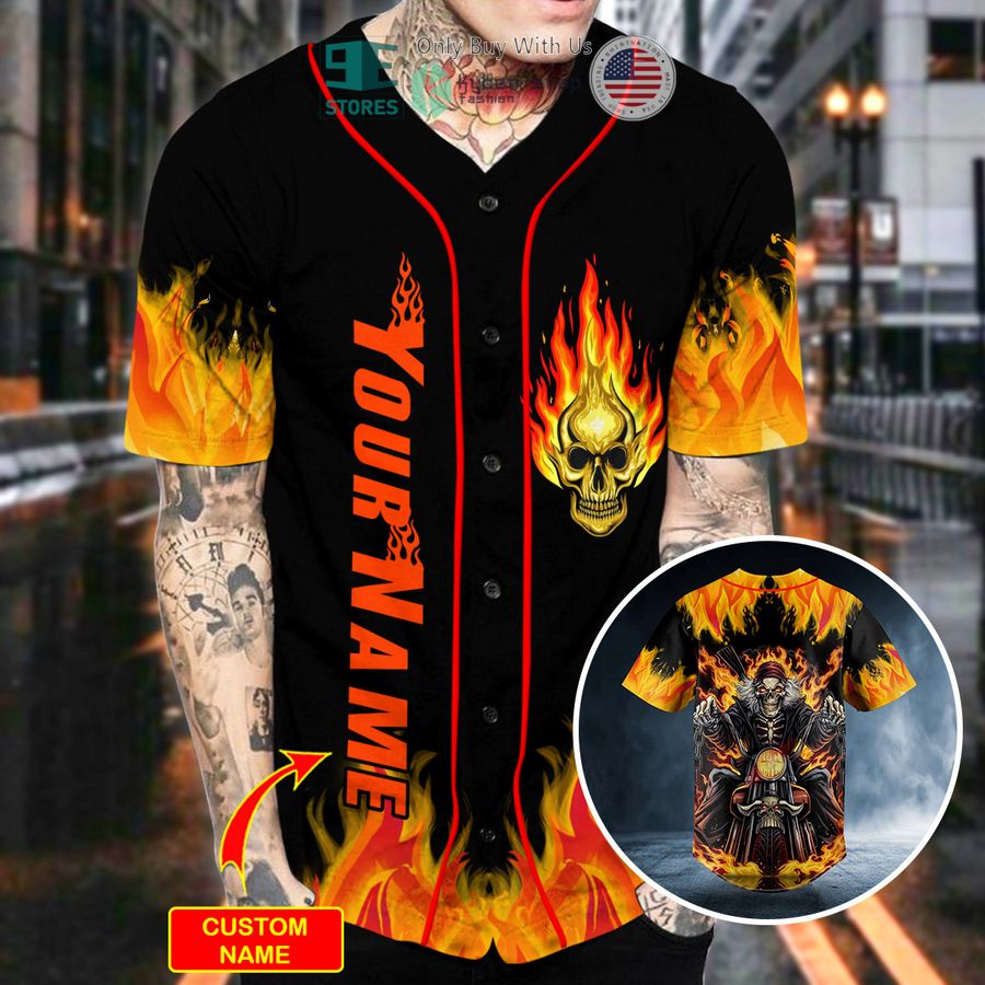 personalized ghost racer fire skull black custom baseball jersey 2 35628