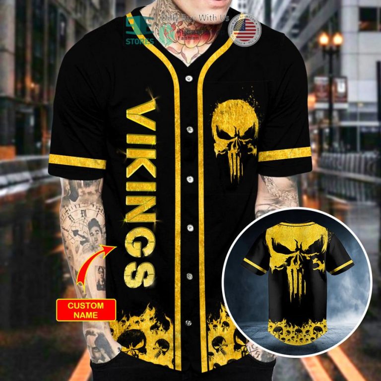 personalized gold punisher skull custom baseball jersey 2 28921