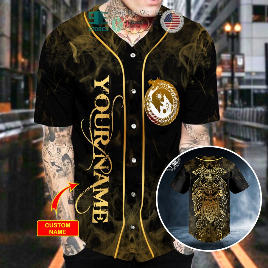 personalized gold yinyang wolf odin king viking tattoo custom baseball jersey 2 56127