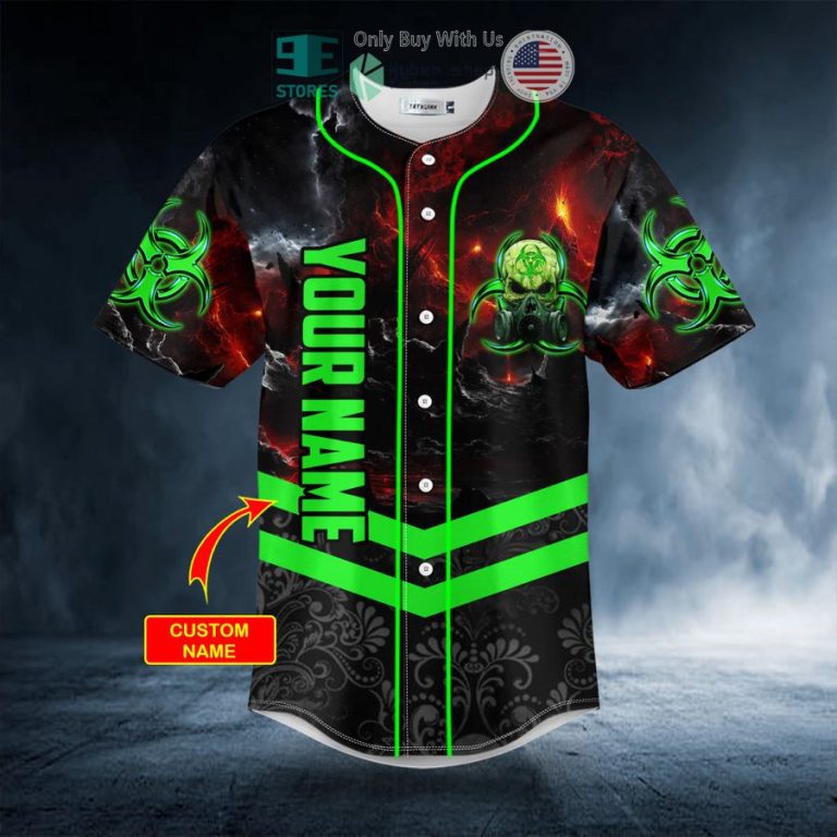 personalized green biohazard skull custom baseball jersey 3 38117