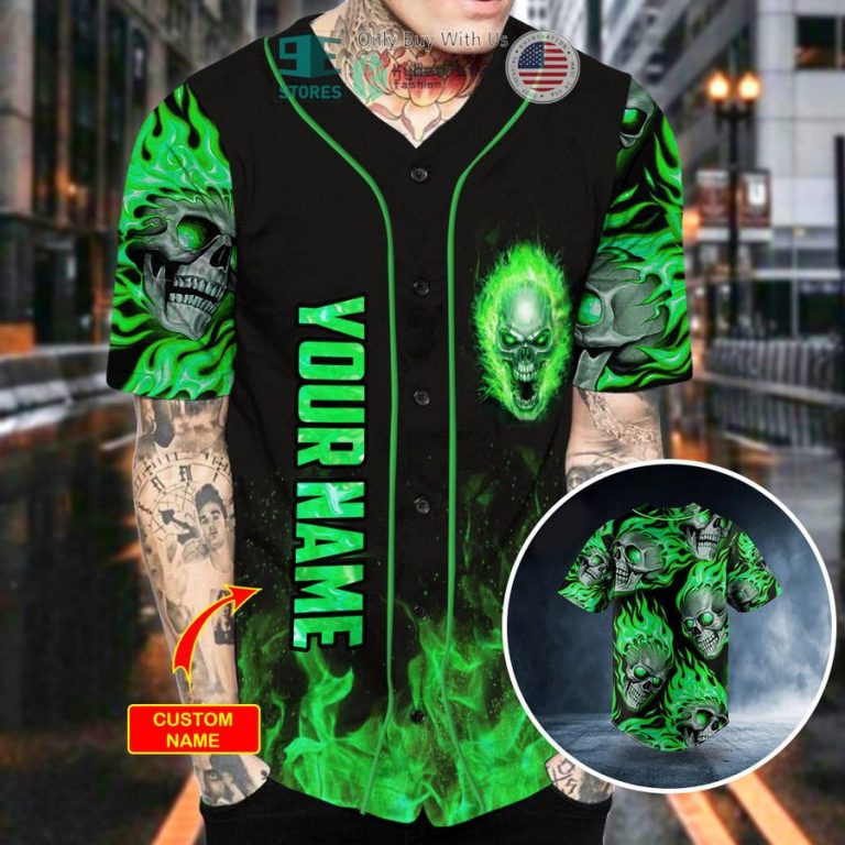 personalized green ghost skull custom baseball jersey 3 79975