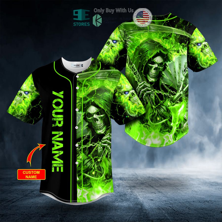 personalized green lightning grim reaper custom baseball jersey 1 23549