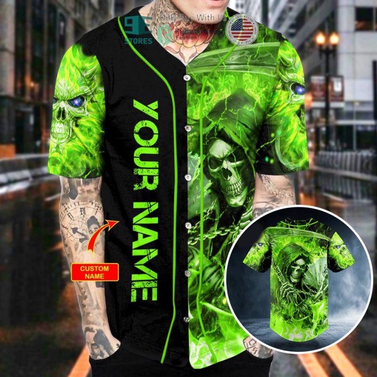 personalized green lightning grim reaper custom baseball jersey 2 45276