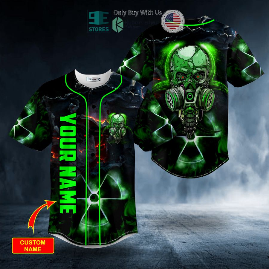 personalized green neon biohazard skull custom baseball jersey 1 66778