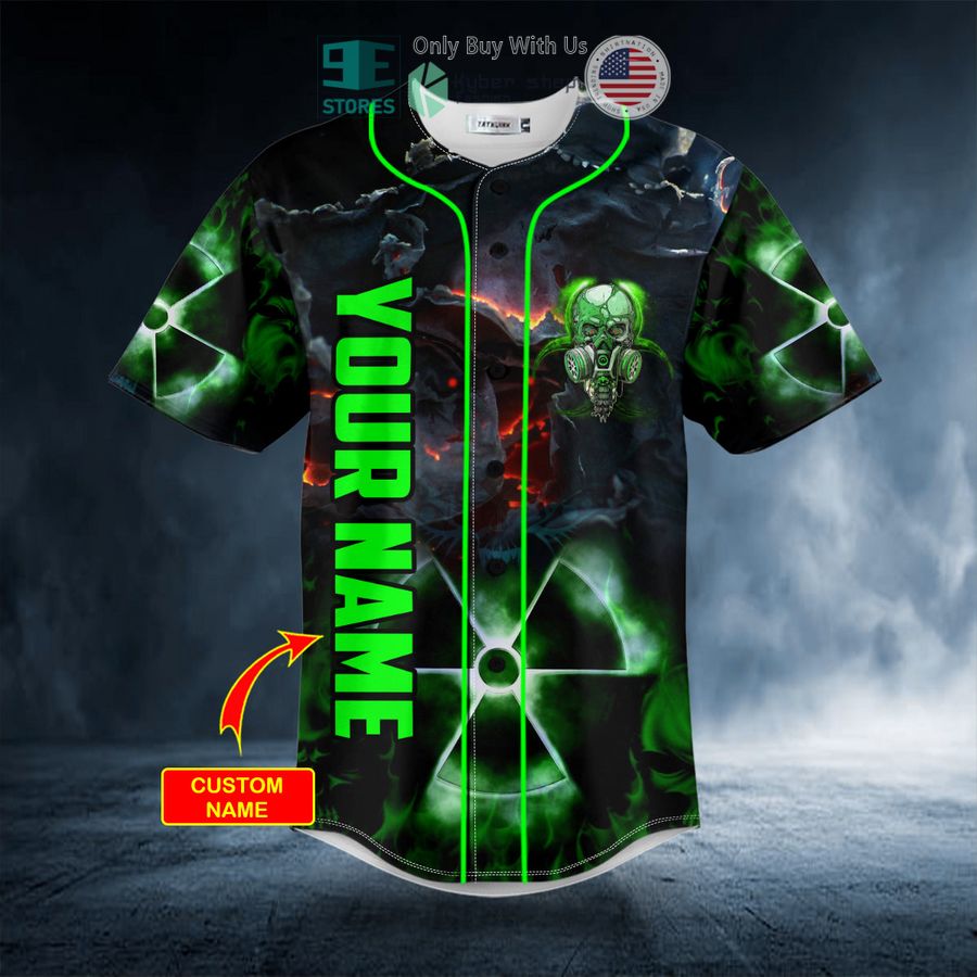 personalized green neon biohazard skull custom baseball jersey 2 63379