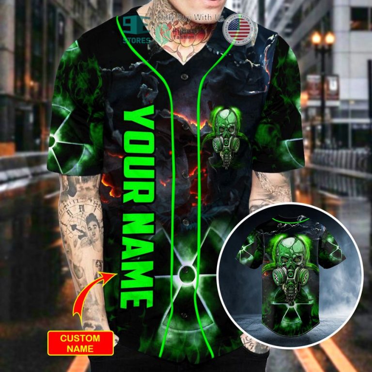 personalized green neon biohazard skull custom baseball jersey 3 12008