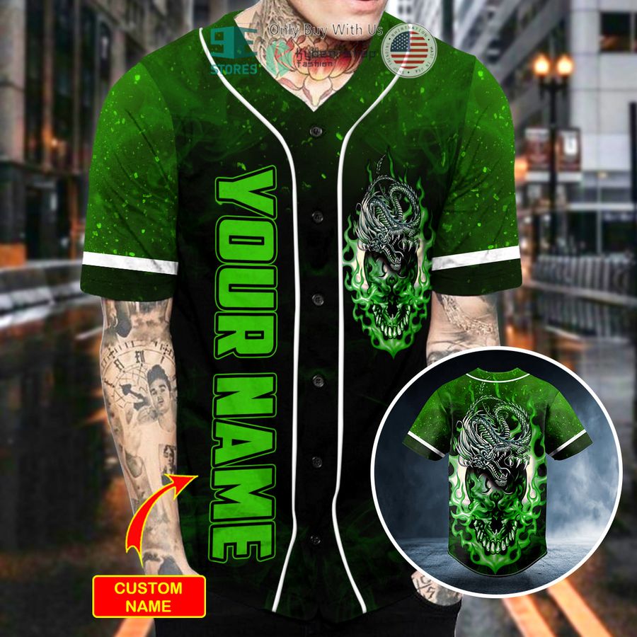 personalized green odm dragon skull custom baseball jersey 2 42776