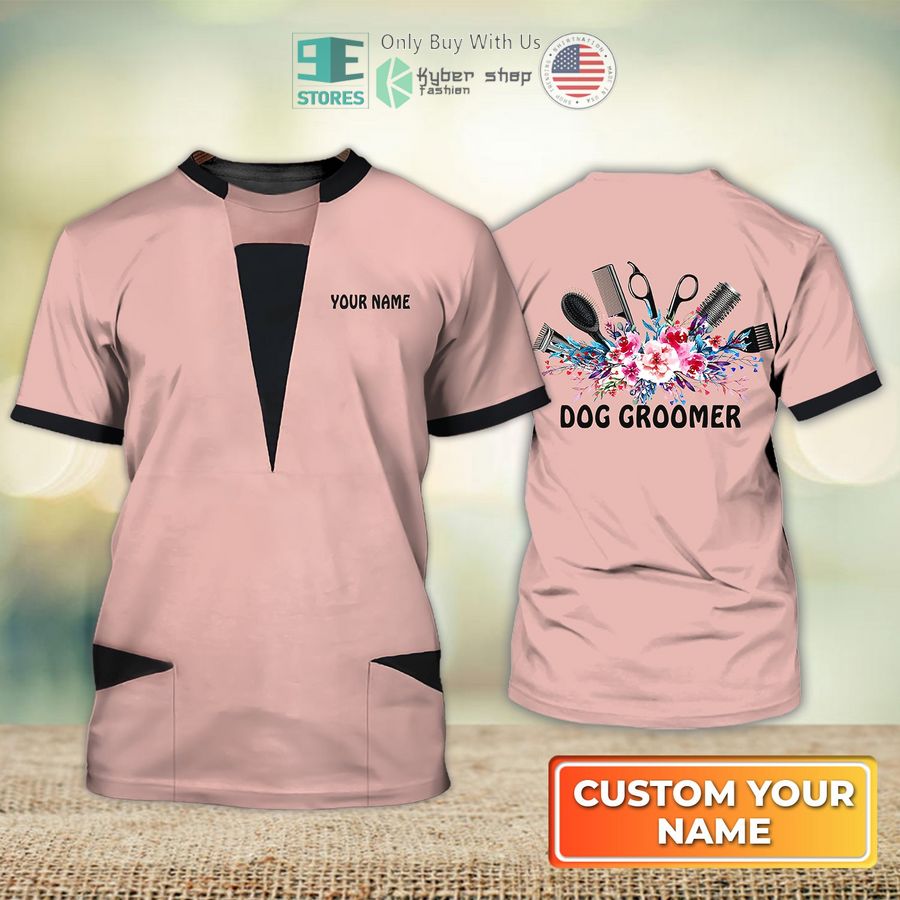 personalized groomer dog groomer pet groomer uniform pink and black salon pet 3d shirt 1 14477