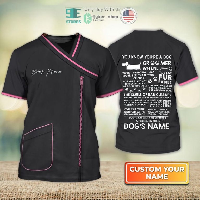 personalized groomer pet groomer uniform black and pink salon pet 3d shirt 1 98468