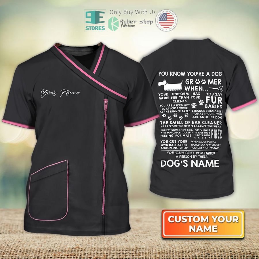 personalized groomer pet groomer uniform black and pink salon pet 3d shirt 1 98468