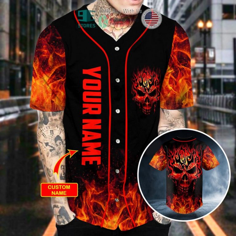 personalized head fire skull custom baseball jersey 2 942