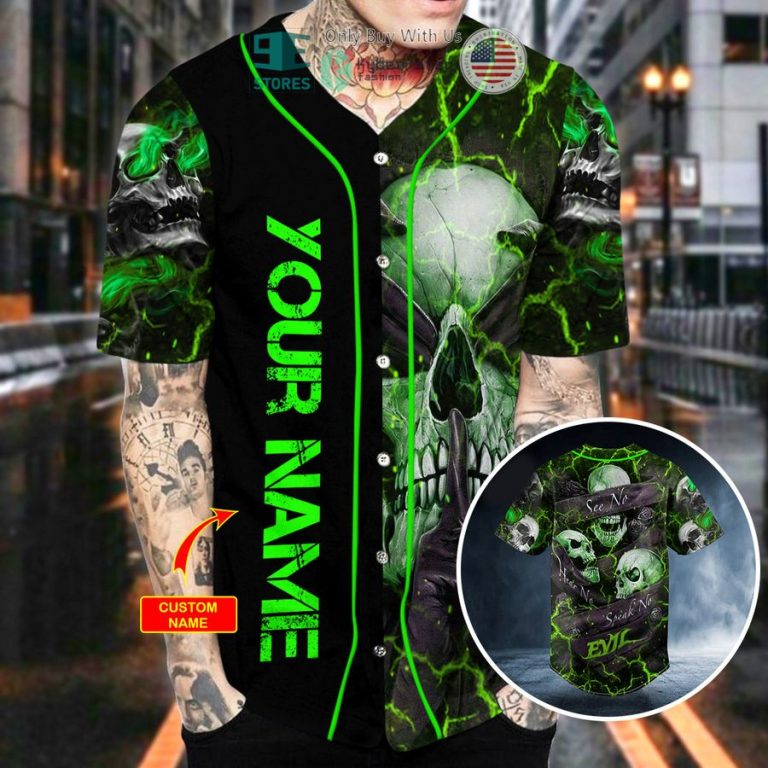 personalized hear no evil see no evil speak no evil custom green skull baseball jersey 2 1952