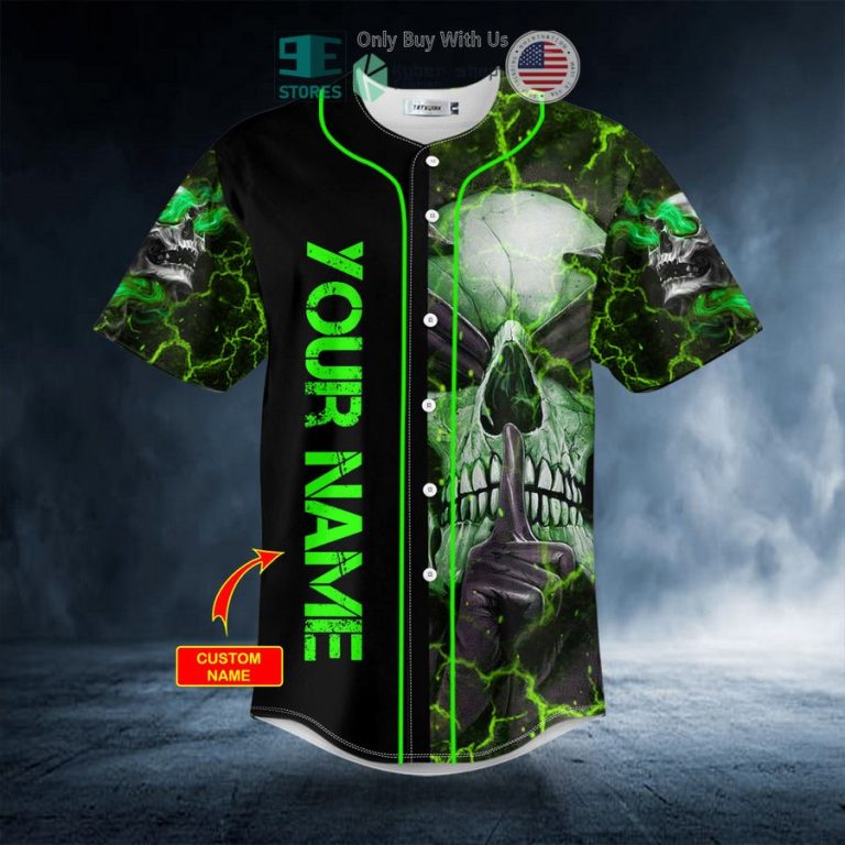 personalized hear no evil see no evil speak no evil custom green skull baseball jersey 3 46368