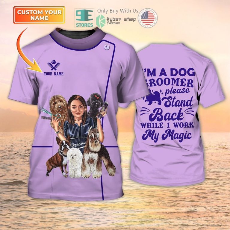 personalized i am a dog groomer purple uniform 3d shirt 1 29600