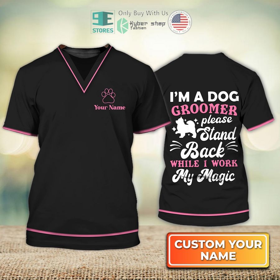 personalized im dog groomer pet groomer uniform black and pink salon pet 3d shirt 1 11364