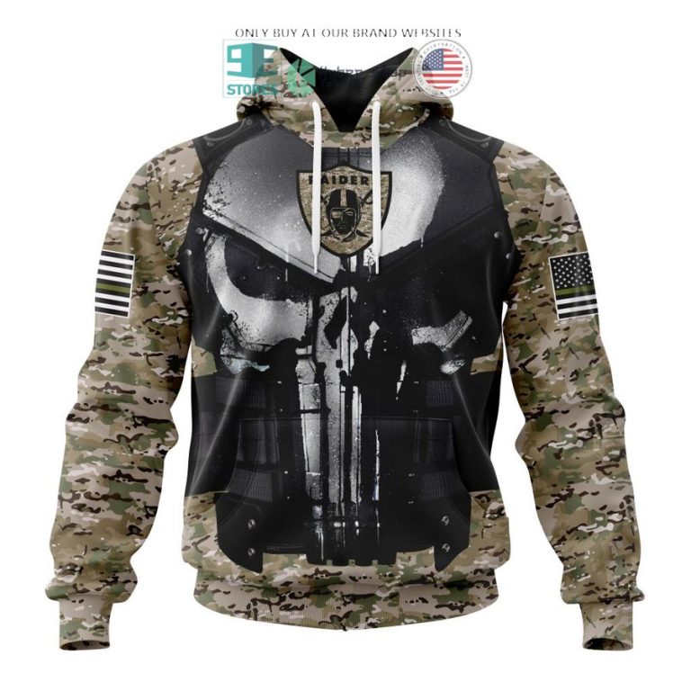 personalized las vegas raiders skull punisher veteran camo 3d shirt hoodie 1 89222