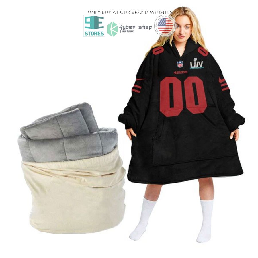 personalized liiv san francisco 49ers black sherpa hoodie blanket 1 60793