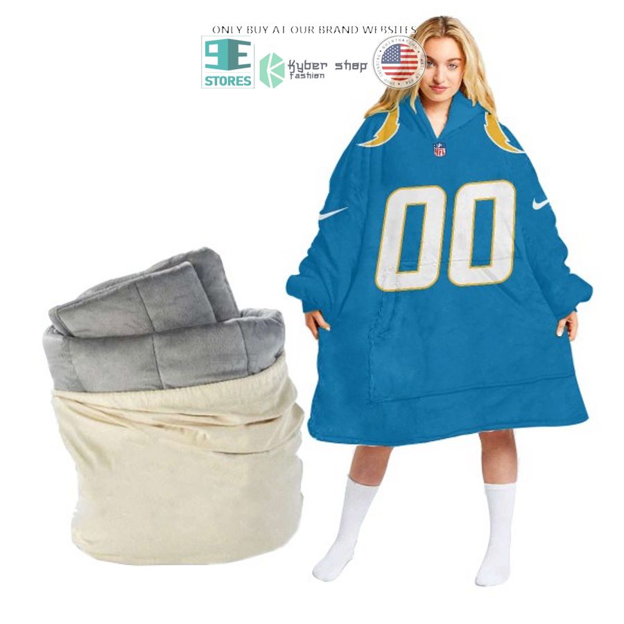 personalized los angeles chargers blue sherpa hoodie blanket 1 68733