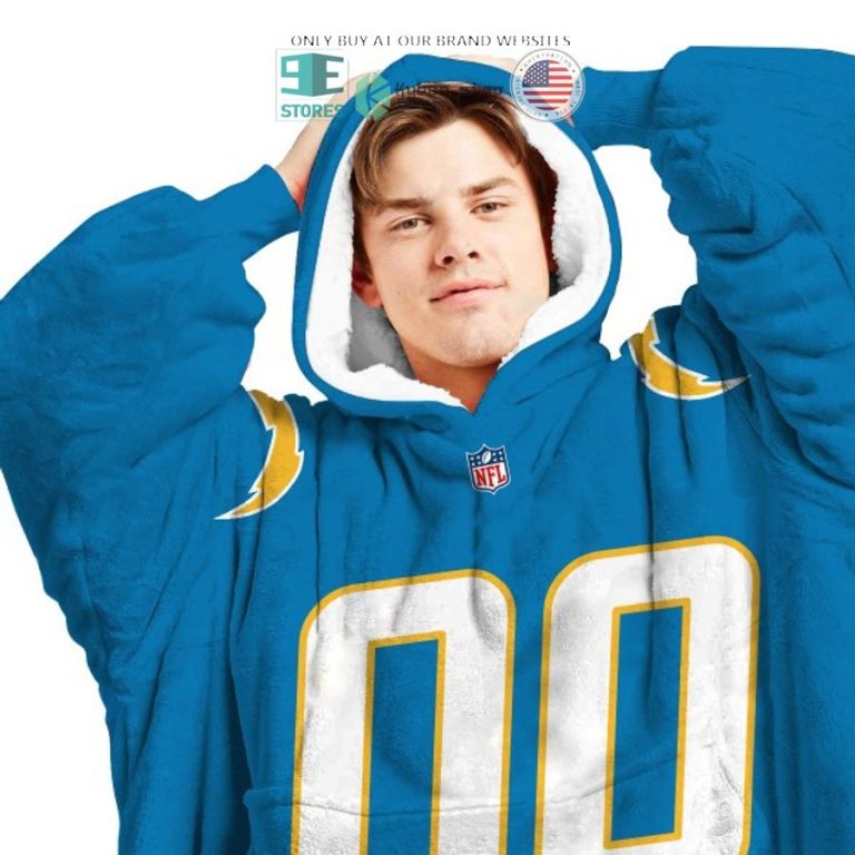 personalized los angeles chargers blue sherpa hoodie blanket 3 69775