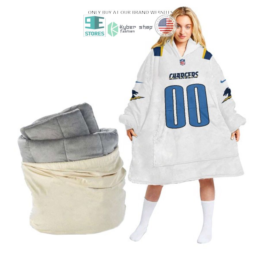 personalized los angeles chargers logo nfl white sherpa hoodie blanket 1 74693