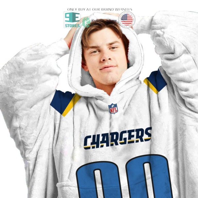 personalized los angeles chargers logo nfl white sherpa hoodie blanket 3 10994