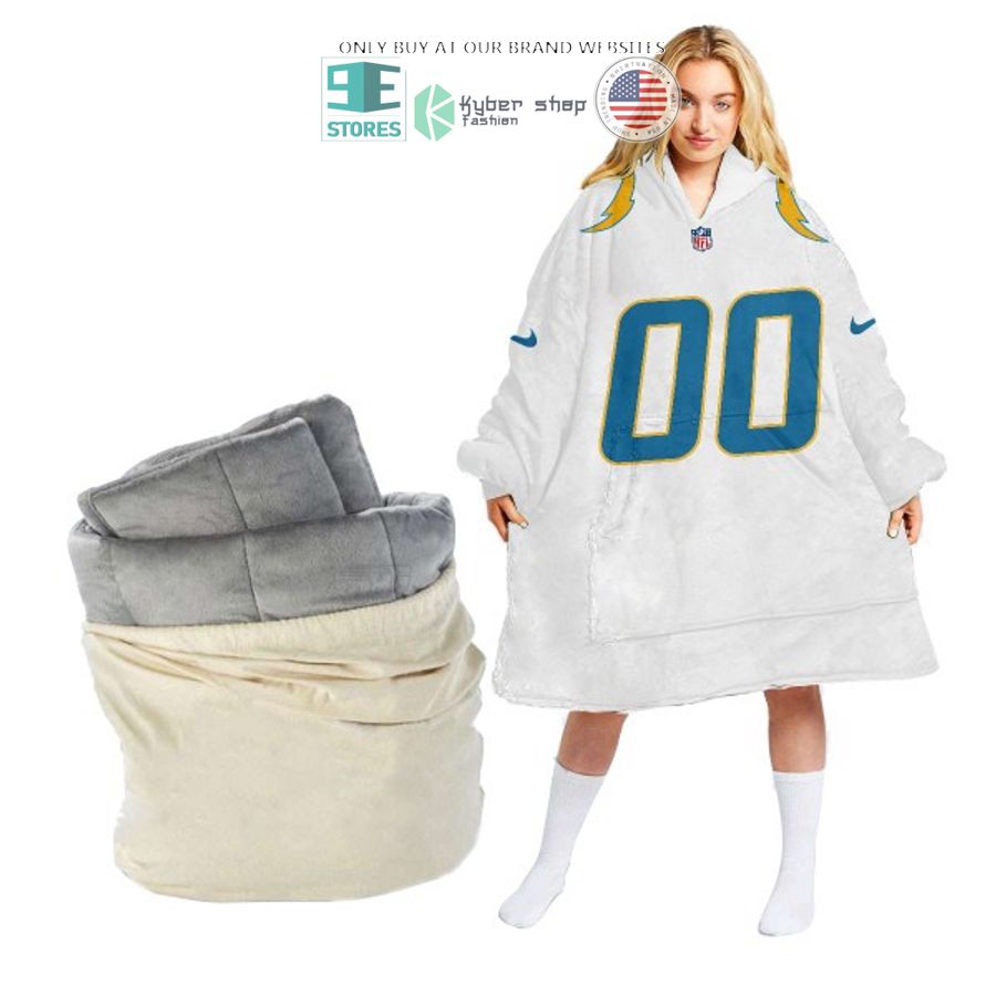 personalized los angeles chargers white sherpa hoodie blanket 2 17919