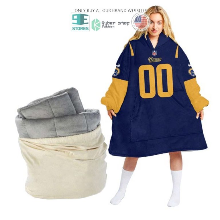 personalized los angeles rams blue yellow sherpa hoodie blanket 1 28120