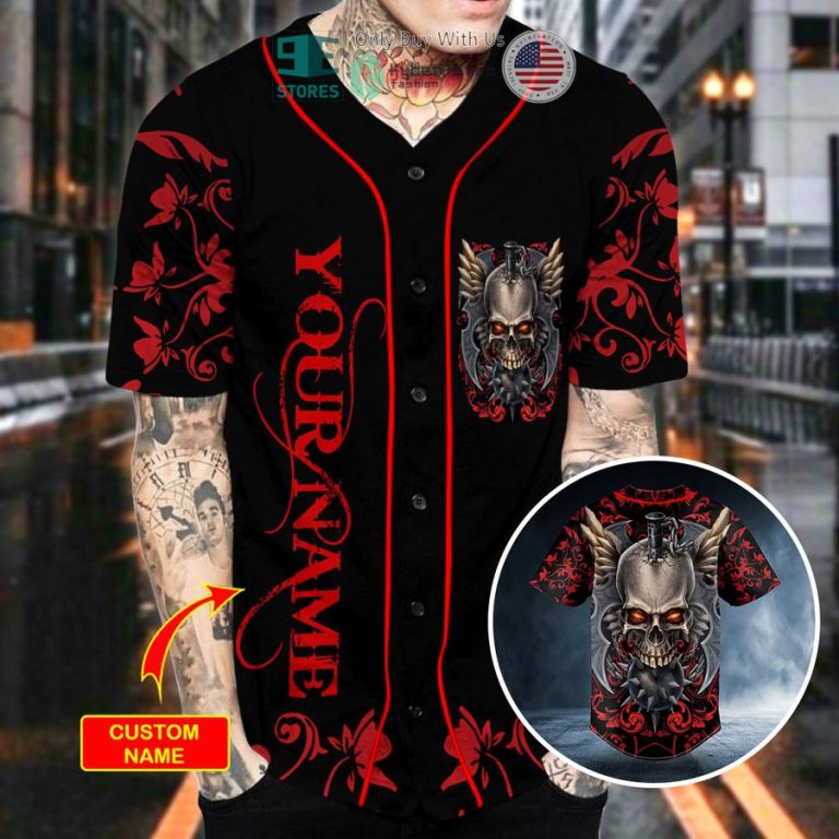 personalized mace viking swords winged skull custom baseball jersey 2 48930