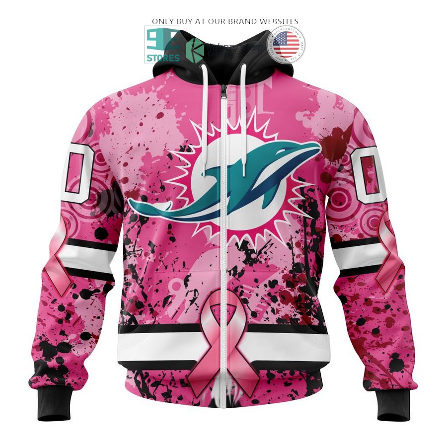 personalized miami dolphins breast cancer awareness 3d shirt hoodie 2 3293