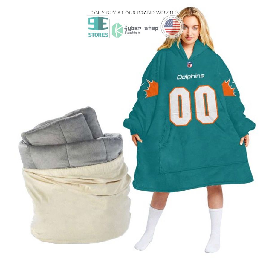 personalized miami dolphins green sherpa hoodie blanket 2 7914