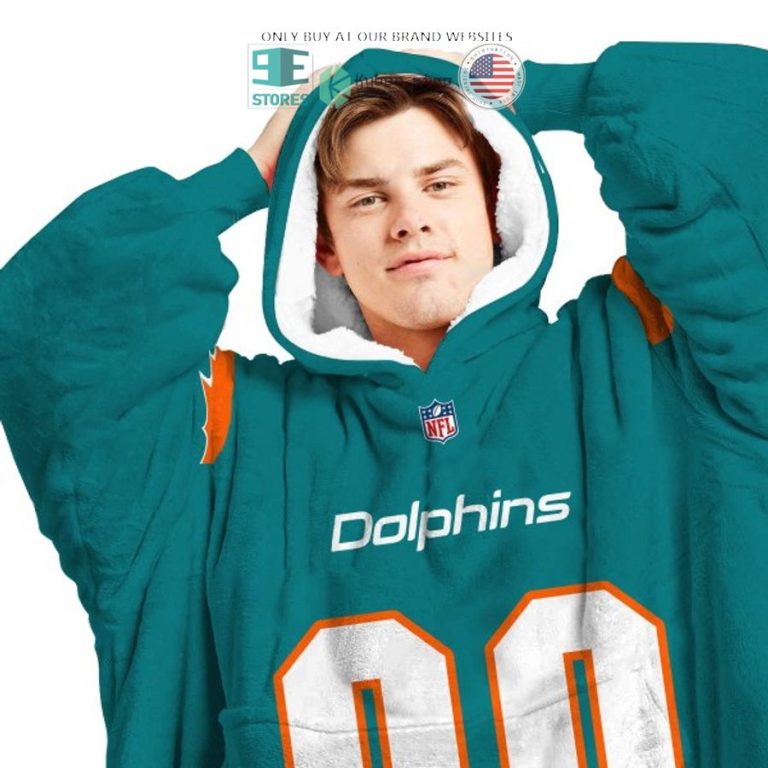 personalized miami dolphins green sherpa hoodie blanket 3 15234