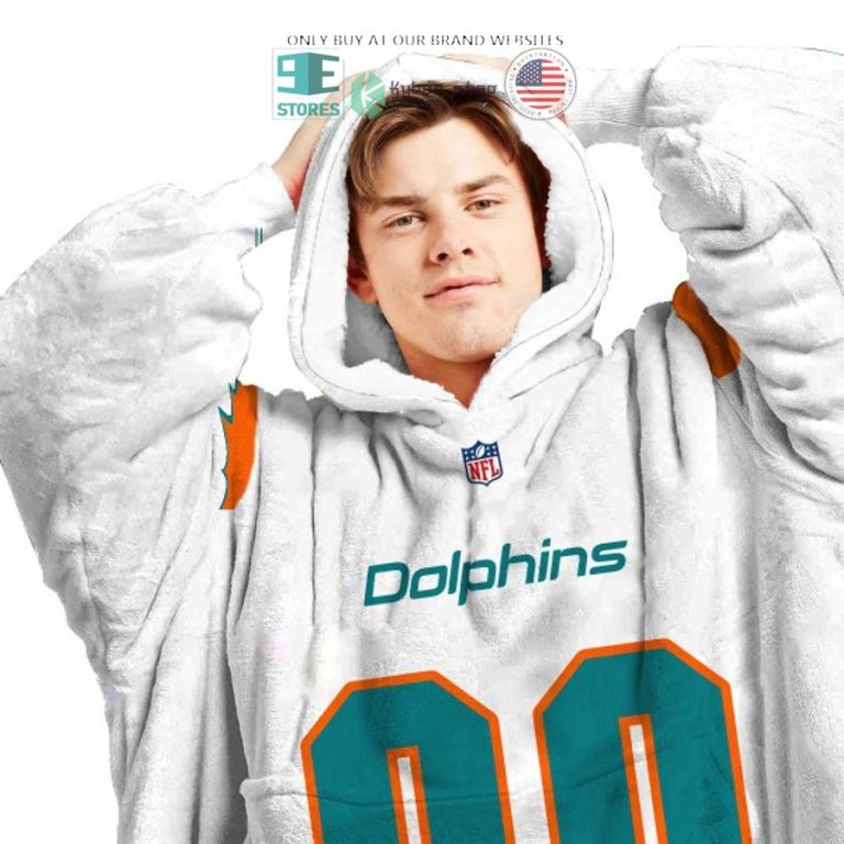 personalized miami dolphins white sherpa hoodie blanket 3 78034