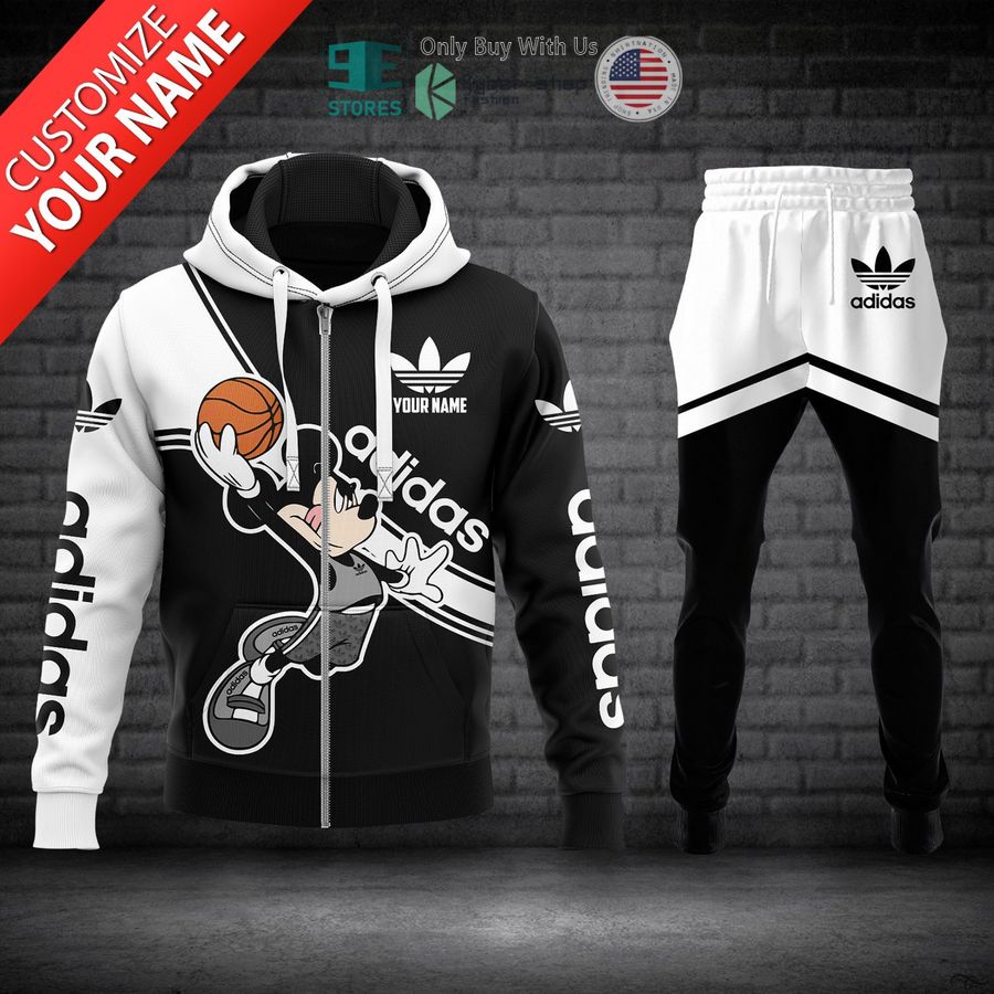 personalized mickey mouse play basketball adidas black white zip hoodie long pants 1 53074