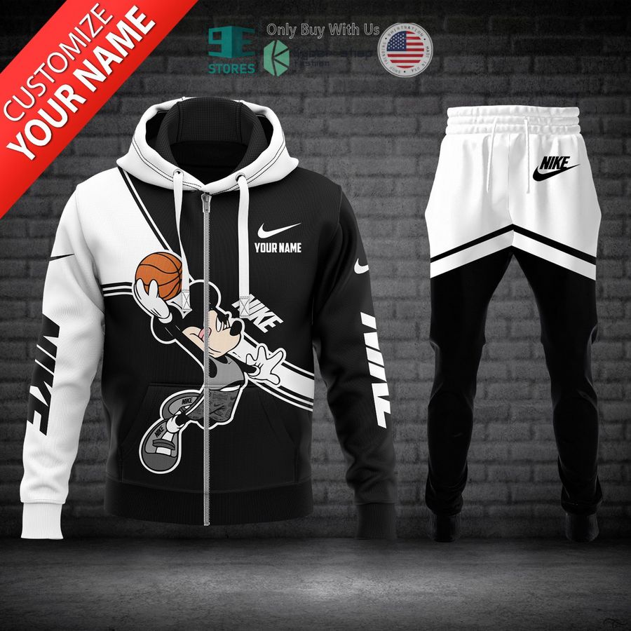 personalized mickey mouse play basketball nike black white zip hoodie long pants 1 62353