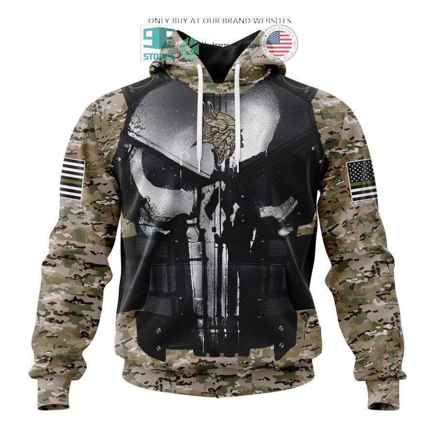 personalized minnesota vikings skull punisher veteran camo 3d shirt hoodie 1 66972