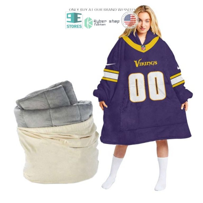 personalized minnesota vikings violet sherpa hoodie blanket 1 95182