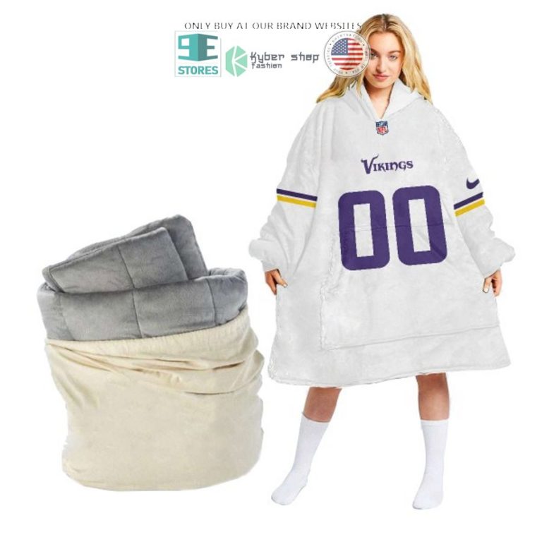 personalized minnesota vikings white purple sherpa hoodie blanket 1 32749