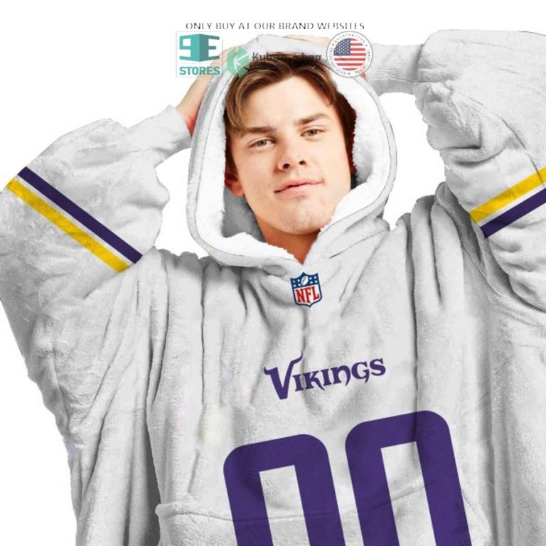 personalized minnesota vikings white purple sherpa hoodie blanket 3 1138