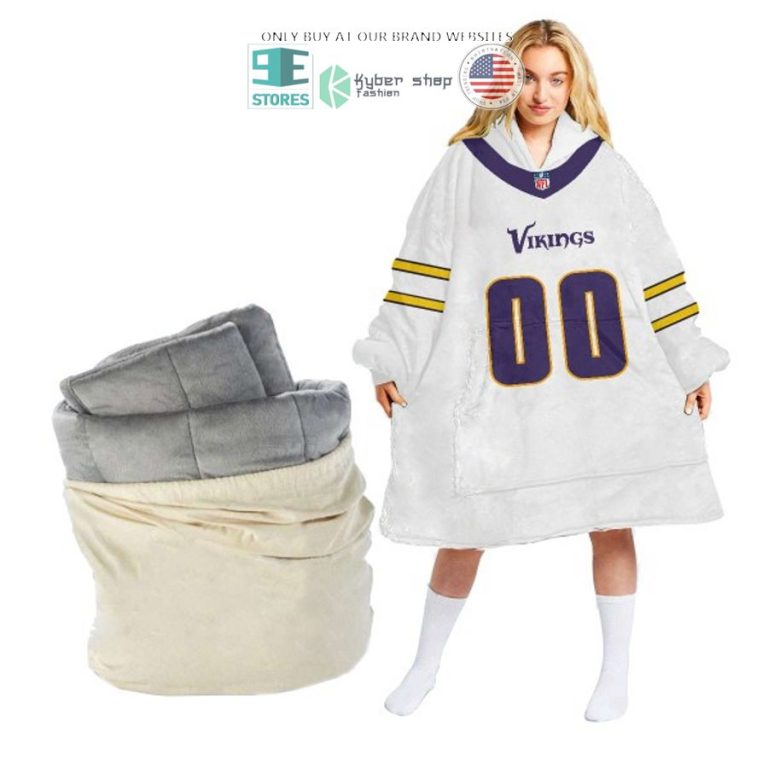 personalized minnesota vikings white sherpa hoodie blanket 1 67475