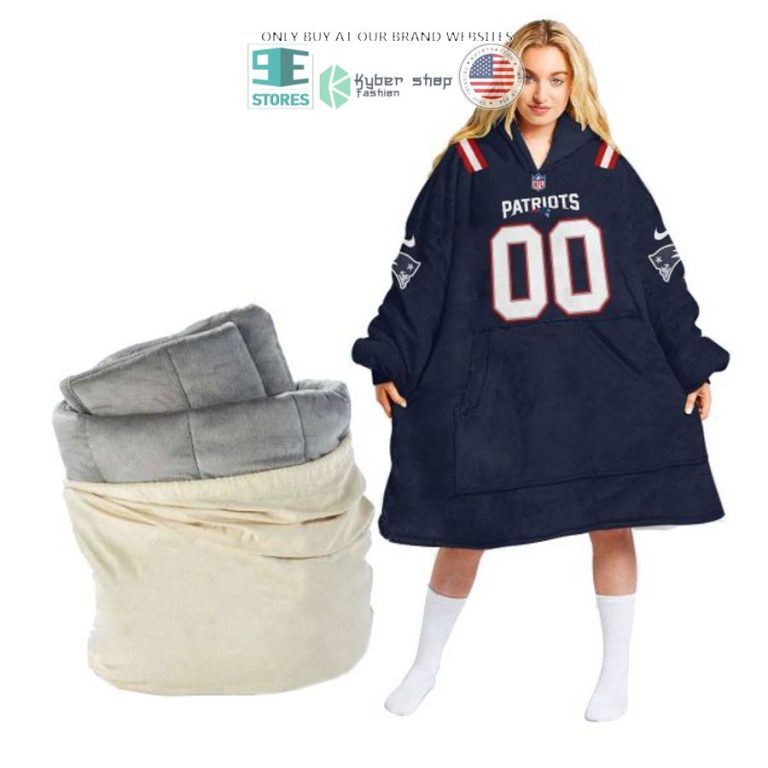 personalized new england patriots logo nike dark blue sherpa hoodie blanket 1 50854